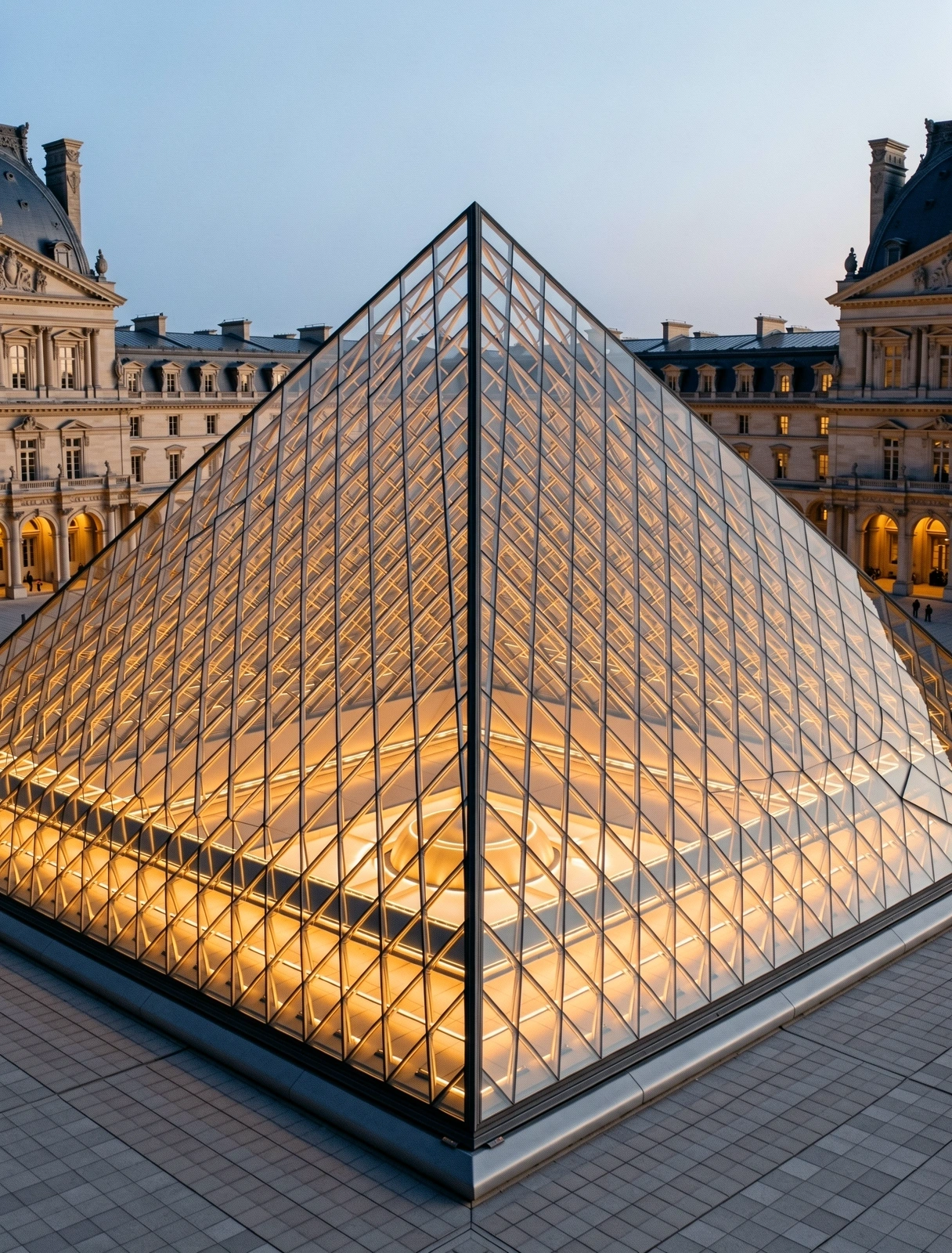 Louvre Pyramide bei Abenddämmerung