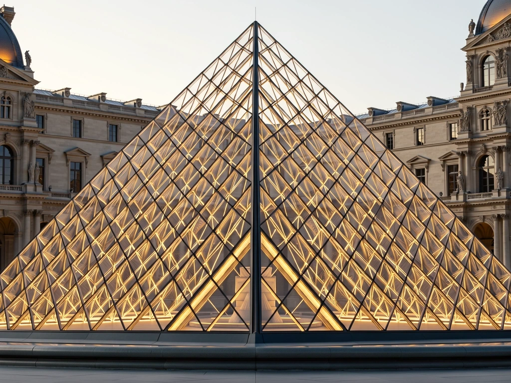 Louvre Glaspyramide bei Dämmerung